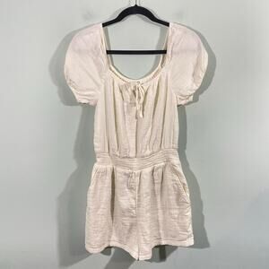 Aerie Women's Creme Gauze Textured Short Puff Sleeve Romper Size S